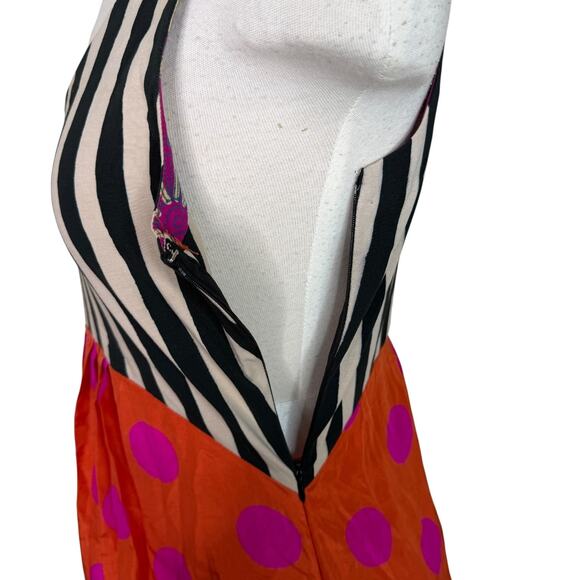 Anupamaa Silk Mixed Print Maxi Dress Striped Bodice Orange Pink Womens Medium - Picture 5 of 7